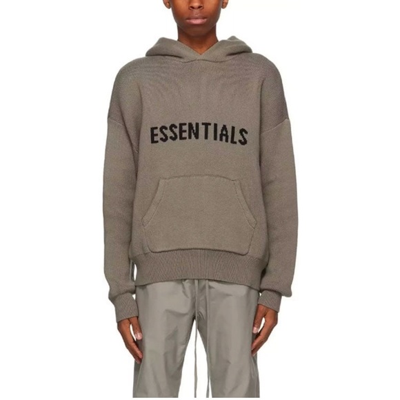 Essentials Knit Logo Hoodie Pullover Black & Taupe Size XS - Picture 2 of 15